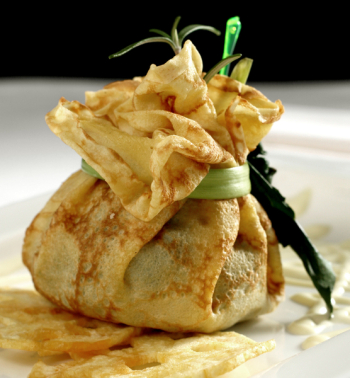 Savory pancake like cake filled with mushrooms and ham
