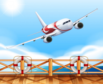 Scene with airplane flying over the bridge Free Vector Scene with airplane flying over the bridge Free Vector