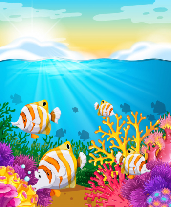 Scene with fish under the ocean Free Vector Scene with fish under the ocean Free Vector