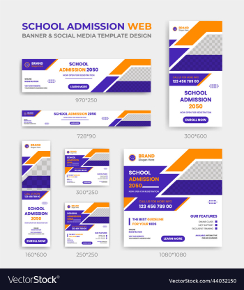 school admission social media and web banner set