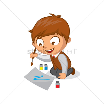 School boy painting on paper School boy painting on paper