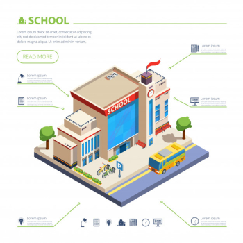 School building design illustration School building design illustration