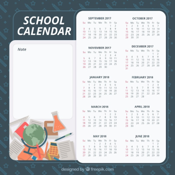 School calendar with classic school materials