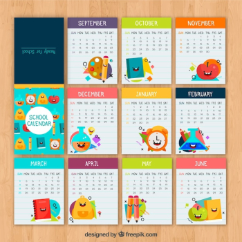 School calendar with smiley elements School calendar with smiley elements