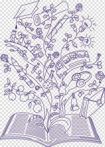 School illustration, Book Illustration, Lines open the book on the knowledge tree transparent background PNG clipart