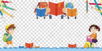 School , Pencil Drawing Illustration, Cartoon children book book bag color pen decoration transparent background PNG clipart