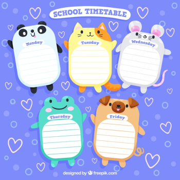 School timetable design with cute animals School timetable design with cute animals