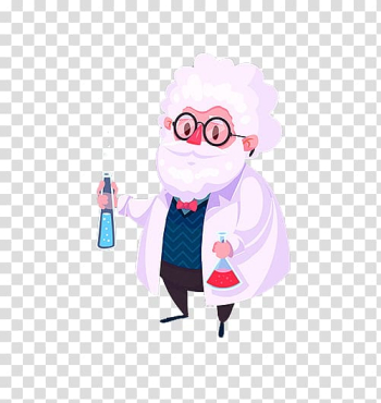 Scientist Cartoon Flat design, White-bearded scientist transparent background PNG clipart