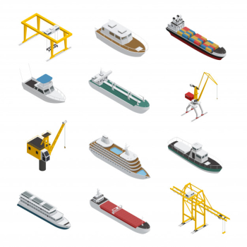 Sea and river vessel isometric icons set Free Vector Sea and river vessel isometric icons set Free Vector