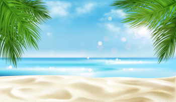 Sea beach with palm tree leaves background, summer Free Vector Sea beach with palm tree leaves background, summer Free Vector