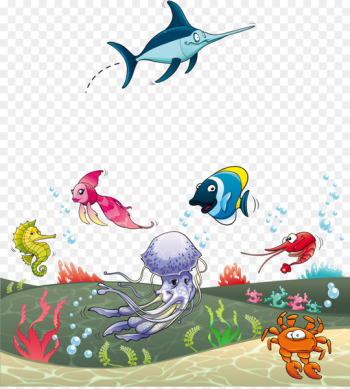Sea Fish Aquatic animal Clip art - Cartoon shark undersea jellyfish vector material 