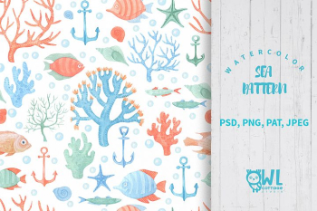 Sea Life Watercolor Seamless Pattern Sea Life Watercolor Seamless Pattern