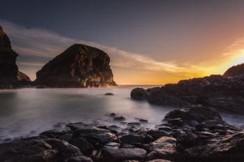 Sea Near Mountain With Golden Background Sea Near Mountain With Golden Background