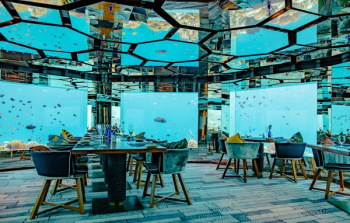 'Sea' underwater restaurant at the Anantara Kihavah Maldives Villas resort