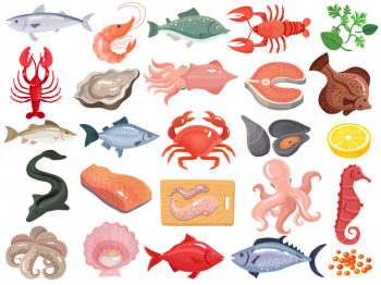 Seafood flat icons big set Free Vector Seafood flat icons big set Free Vector