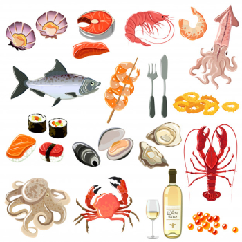 Seafood icons set Seafood icons set