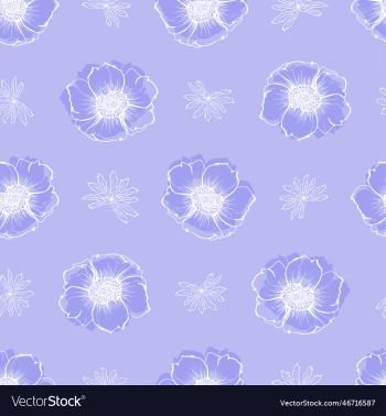 seamless pattern with anemone flowers and leaves