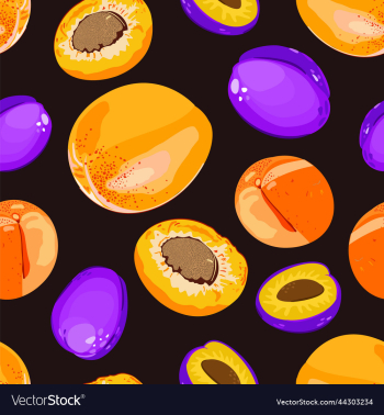 seamless pattern with apricots and plums on dark