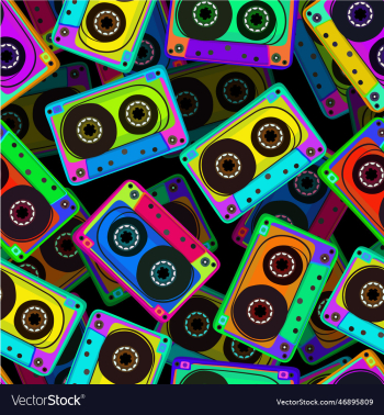 seamless pattern with audiocassettes on black seamless pattern with audiocassettes on black
