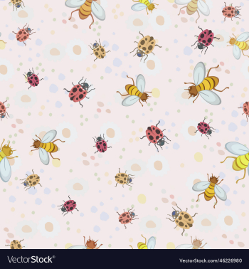 seamless pattern with bees and ladybirds