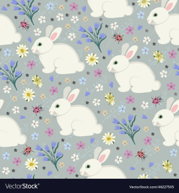 seamless pattern with bunnies on pastel floral