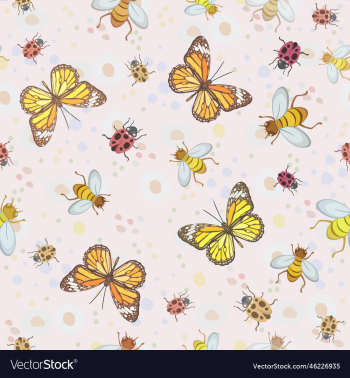 seamless pattern with butterflies bees