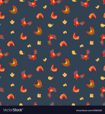 seamless pattern with cute hen rooster chick