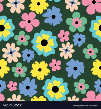 seamless pattern with cute retro groovy flowers