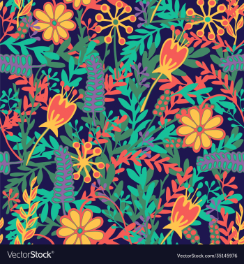 seamless pattern with hand drawn blooming flowers