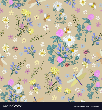 seamless pattern with insects and flowers seamless pattern with insects and flowers