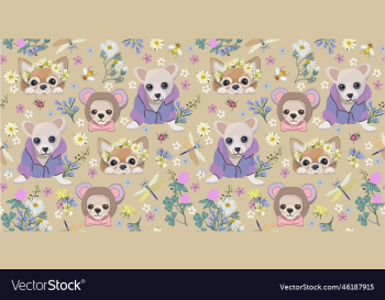 seamless pattern with little dogs and flowers on