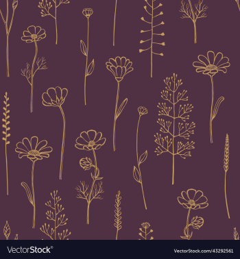 seamless pattern with wild flowers hand drawn