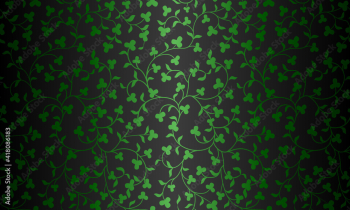 Seamless vector green floral pattern on black background. Repeating damask texture. Premium trefoil wrapping paper or silk shamrock cloth for St. Patrick day