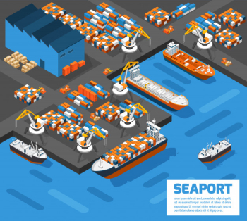 Seaport isometric aerial view poster Seaport isometric aerial view poster
