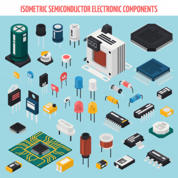 Semiconductor electronic components isometric icon set Free Vector