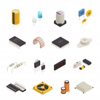 Semiconductor electronic components isometric set Free Vector Semiconductor electronic components isometric set Free Vector