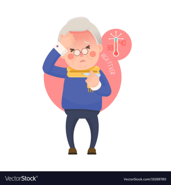 Senior Man with Fever Checking Thermometer vector image Senior Man with Fever Checking Thermometer vector image