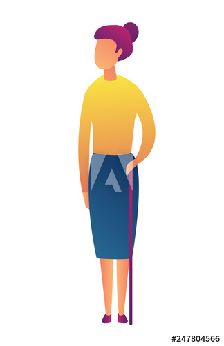 Senior woman standing with a cane vector illustration Senior woman standing with a cane vector illustration