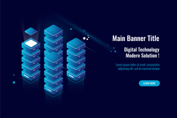 Server room, isometric icon big data processing, data cloud storage warehouse, database concept