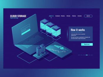 Server room, Operations with data, network connection, cloud storage technology