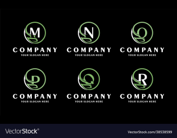 set green letter eco logo with creative leaves set green letter eco logo with creative leaves