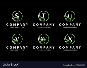 set green letters eco logo with creative leaves set green letters eco logo with creative leaves