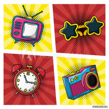 set icons pop art style set icons pop art style