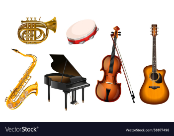 set musical instruments on a white set musical instruments on a white