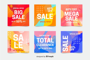 Set of abstract colorful shapes instagram posts Free Vector