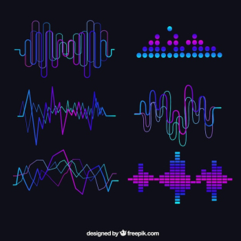 Set of abstract sound waves with purple details