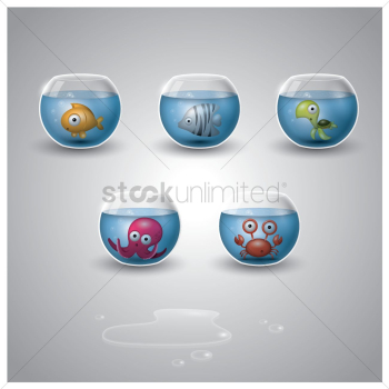 Set of aquatic animals in a bowl Set of aquatic animals in a bowl