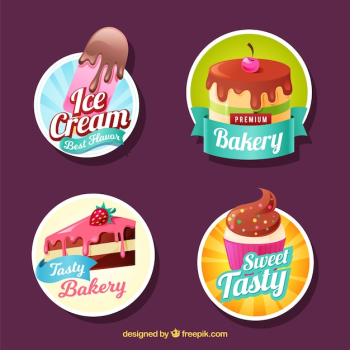 Set of bakery stickers with sweets Set of bakery stickers with sweets