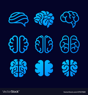 set of brain tech smart digital idea logo template