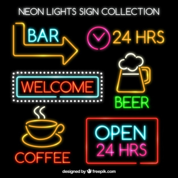 Set of bright neon signs Set of bright neon signs